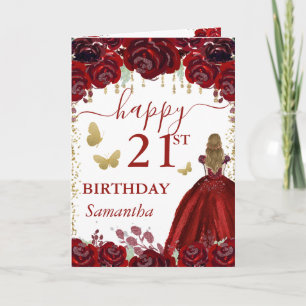 Carte Princesse blonde robe rouge anniversaire