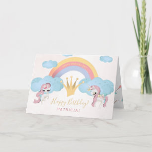 Carte Princesse couronne rose et or filles heureux anniv