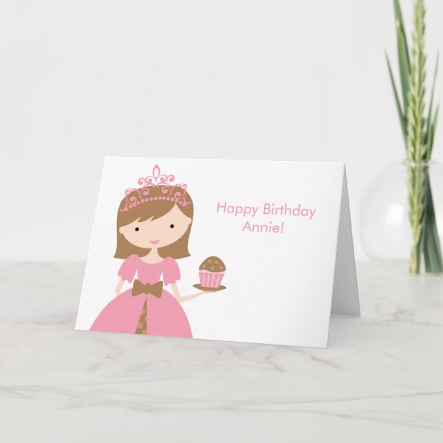 Carte Princesse Cupcake Rose Anniversaire (Devant)