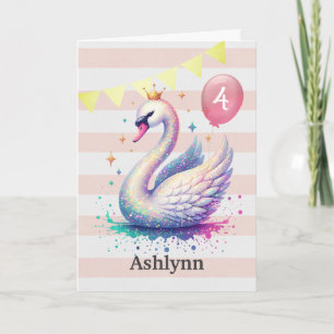 Carte Princesse cygne rose et or 4ème anniversaire