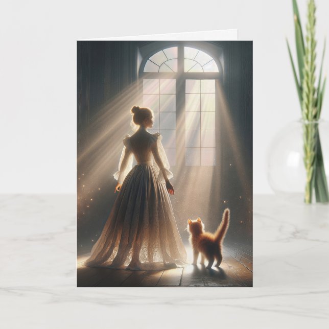 Carte Princesse d'anniversaire avec un chaton (Devant)