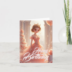 Carte Princesse d'anniversaire dans une robe rose rêveus