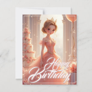 Carte Princesse d'anniversaire dans une robe rose rêveus