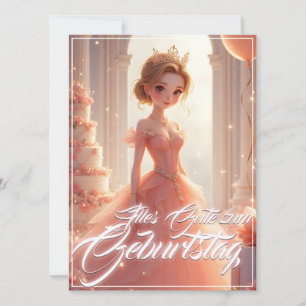 Carte Princesse d'anniversaire en robe de rêve rose