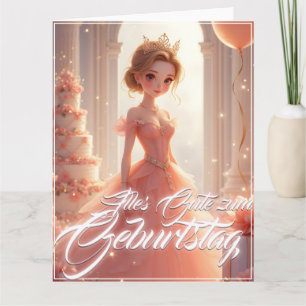 Carte Princesse d'anniversaire en robe de rêve rose
