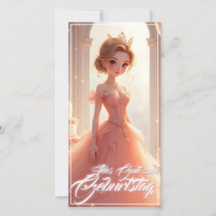 Carte Princesse d'anniversaire en robe de rêve rose