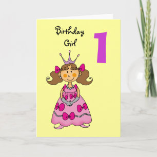 Carte princesse de 1 an (cheveux bruns)