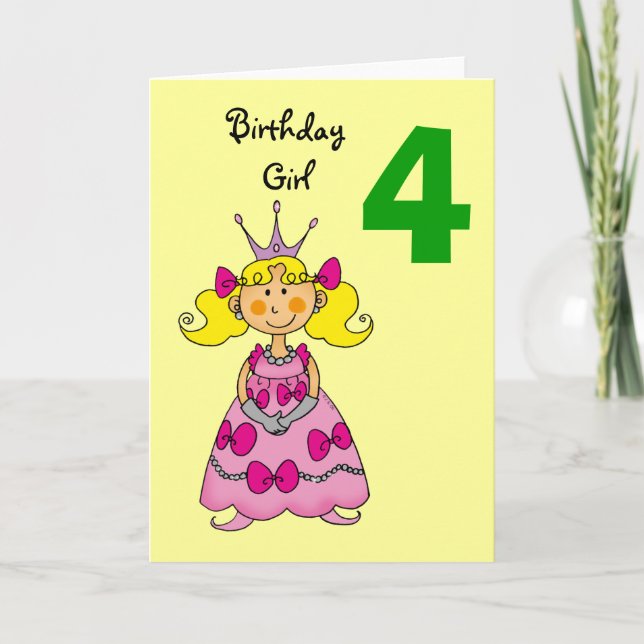 Carte princesse de 4 ans (cheveux blonds) (Devant)