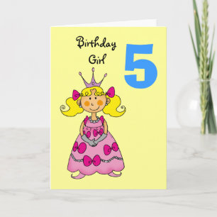 Carte princesse de 5 ans (cheveux blonds)