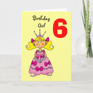 Carte princesse de 6 ans (cheveux blonds)