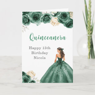 Carte Princesse en Robe Vert foncé Anniversaire Quincean