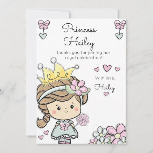 Carte Princesse Fille Premier anniversaire Merci de fête
