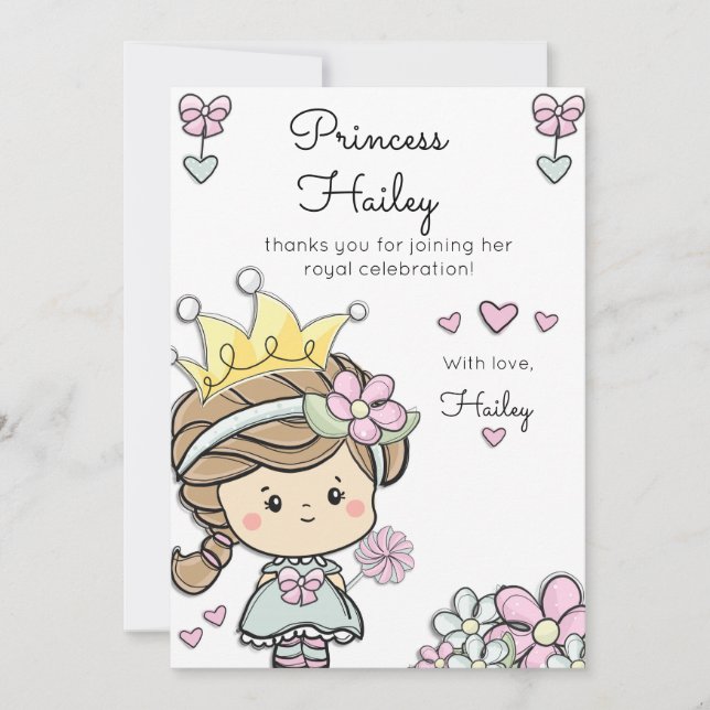 Carte Princesse Fille Premier anniversaire Merci de fête (Devant)