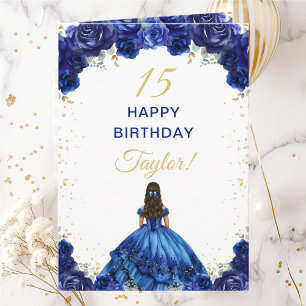 Carte Princesse Fleurie Bleu Foncé Joyeux Anniversaire