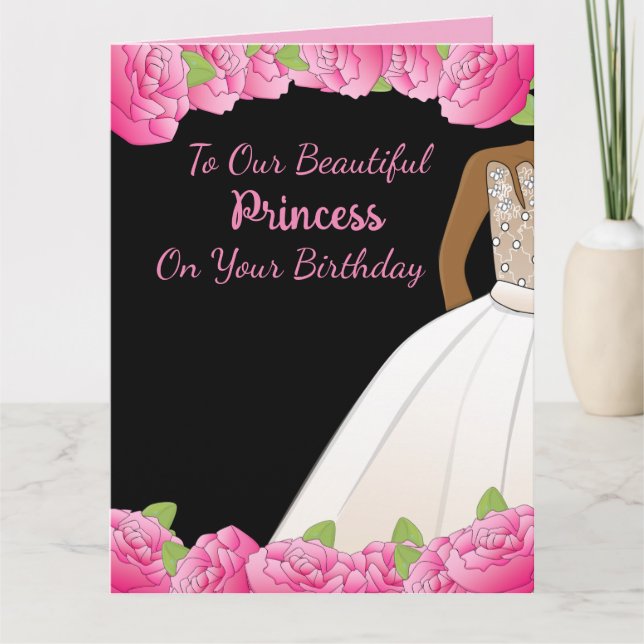 Carte Princesse Florale Rose Fille Africaine Américaine (Devant)