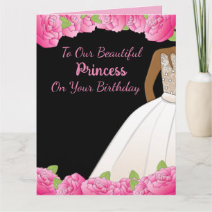 Carte Princesse Florale Rose Fille Africaine Américaine