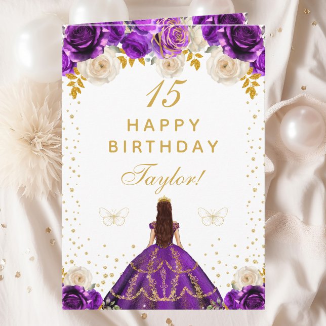 Carte Princesse Florale Violet Joyeux anniversaire (Créateur téléchargé)