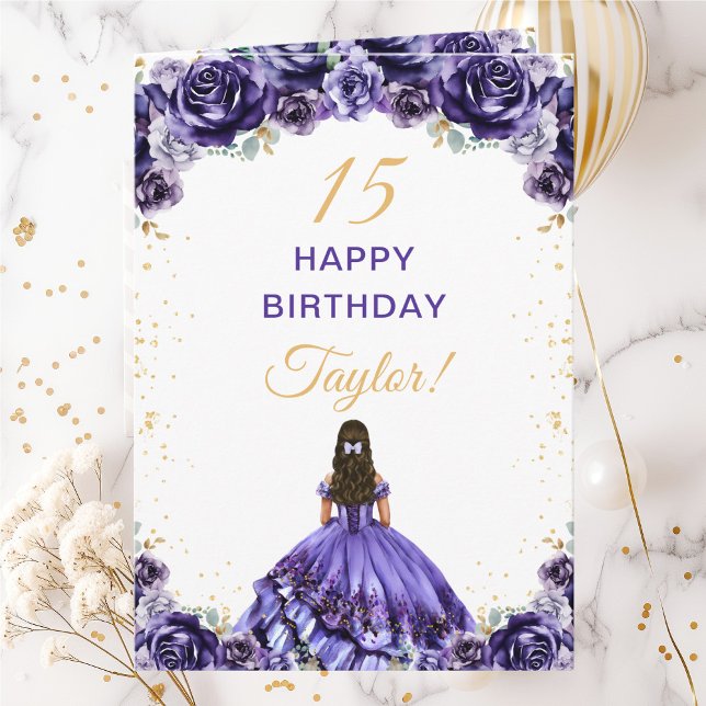 Carte Princesse violette foncée Floral Joyeux anniversai (Créateur téléchargé)