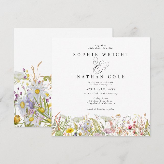 Carte Printemps Été Fleur sauvage Beige Boho Mariage Inv (Devant / Derrière)