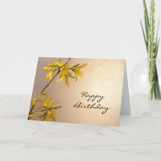 Carte Printemps Jaune Forsythia Joyeux anniversaire (Devant)