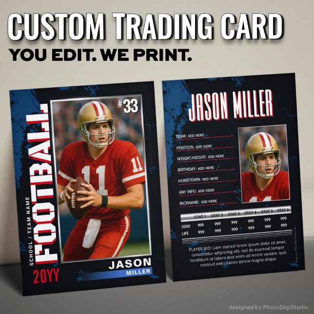 Carte PRO Football avec carte de commerce Stats Pl (Custom Football Trading Card PRO Player Stats Card)