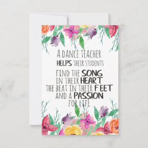 Carte Professeur de danse décor Cadeau d'appréciation po