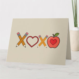 Carte Professeur XOXO Crayon Saint Valentin et pomme