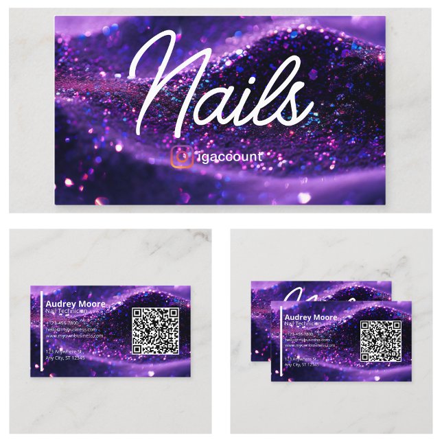 Carte professionnelle moderne violet QR Code Nail  (Modern Purple Professional Card QR Code Nail Tech
)