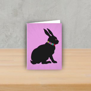 Carte Profil latéral assis Fleurs de lapin noir Oeil ros