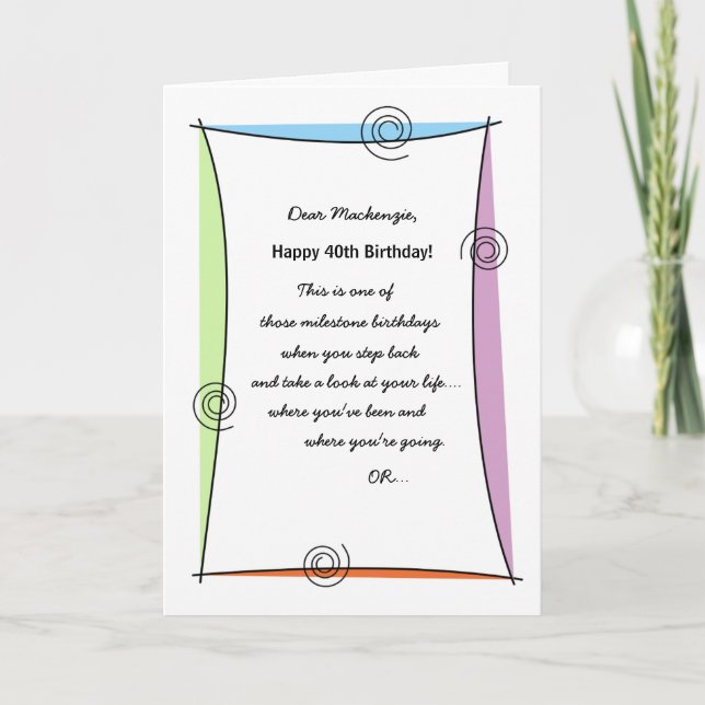 Carte Profitez du moment 40e anniversaire (Devant)