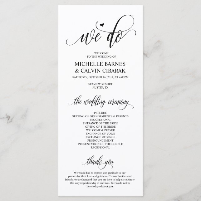 Carte programme mariage dans design moderne v4 (Devant)