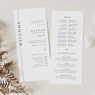Carte programme Mitzvah Barre noire et blanche Tim