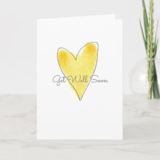 Carte Prompt rétablissement Cœur Amour Aquarelle Jaune
