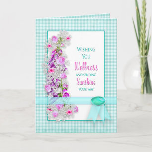 Carte Prompt rétablissement, fleurs de jardin à carreaux