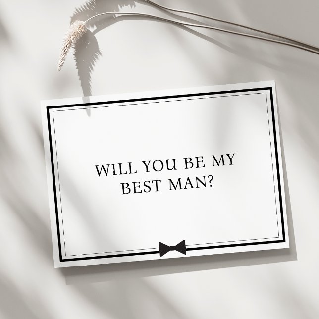 Carte Proposition classique de meilleur homme noir et bl (Elegant best man proposal card with a timeless bowtie design, perfect for your chic, formal wedding.)