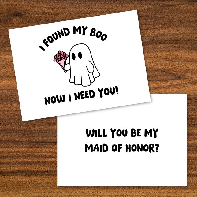 Carte Proposition d'Halloween Cute Ghost Boo Maid of Hon (Pop the question with this cute ghost-themed Maid of Honor proposal card for Halloween lovers!)