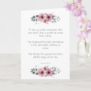 Carte Proverbes 31 Versets de la Bible avec fleurs roses