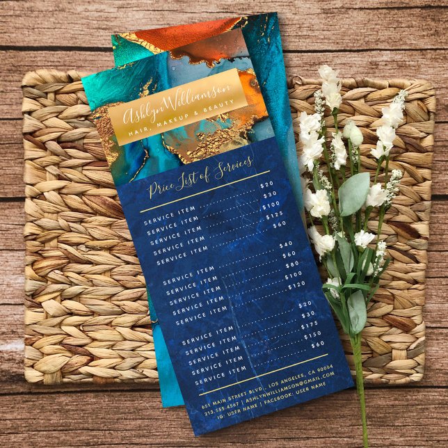 Carte Publicitaire Aquarelle de marbre bleu turquoise marine salon de (Créateur téléchargé)