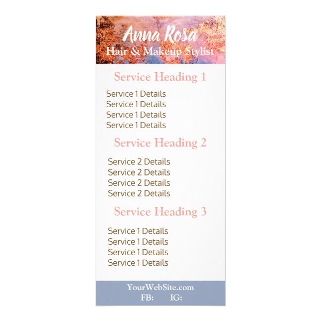 Carte Publicitaire * Aquarelle rose or bleu Abstrait (Devant)