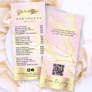 Carte Publicitaire Aquarelle rose Or Fhuile Liste des prix Balayage P