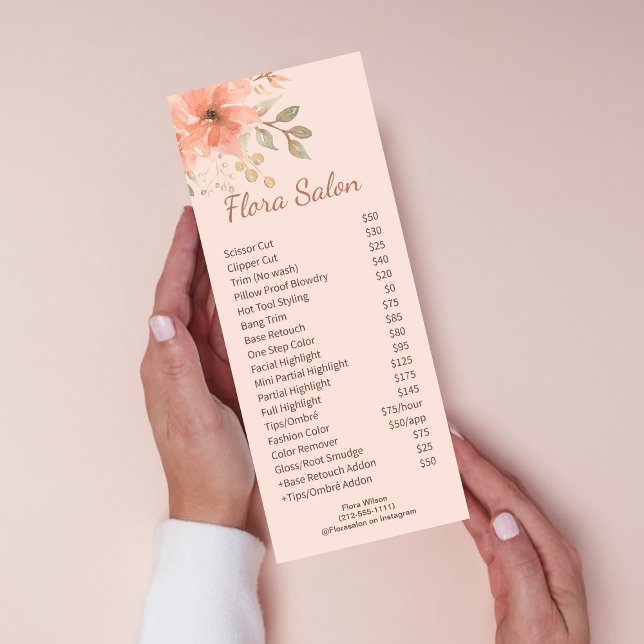 Carte Publicitaire Aquarelle rose vif Fleur Beauté Salon Service (Créateur téléchargé)