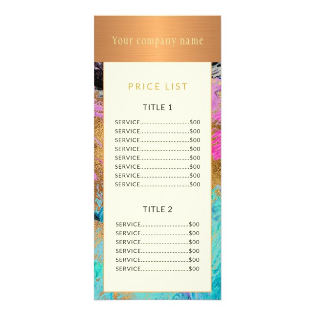 Carte Publicitaire Art abstrait moderne peinture cuivre or pricelist (Devant)