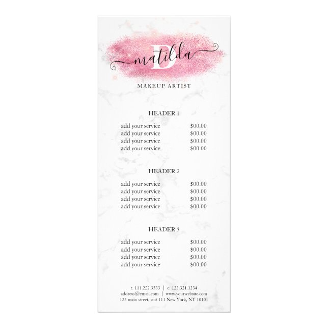 Carte Publicitaire Artiste de maquillage en marbre parties scintillan (Devant)