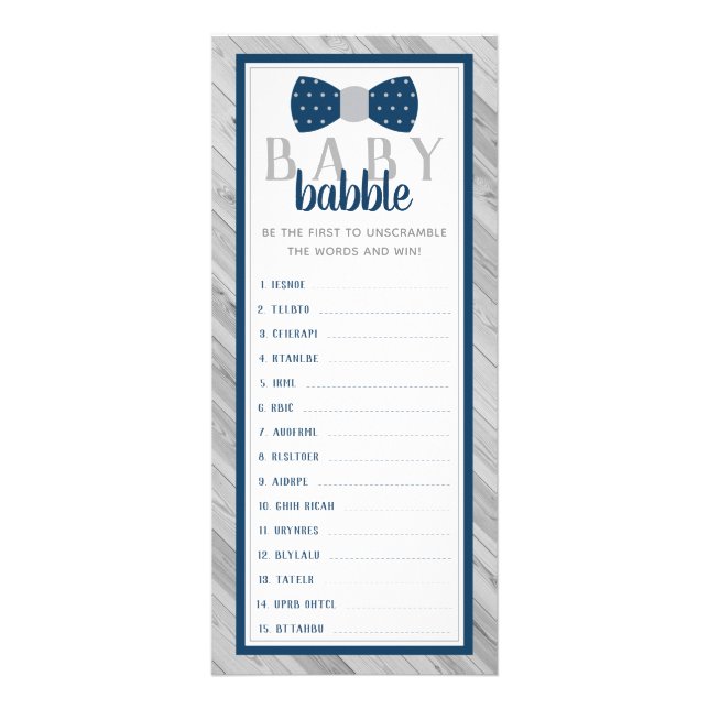 Carte Publicitaire Baby Babble Word Scramble Baby shower Jeu (Devant)