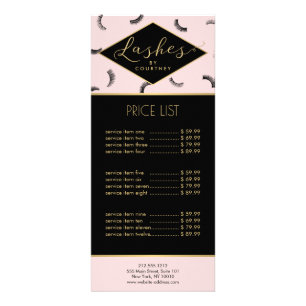 Carte Publicitaire Beaucoup de Lashes Motif Lash Salon Rose/Noir/Or