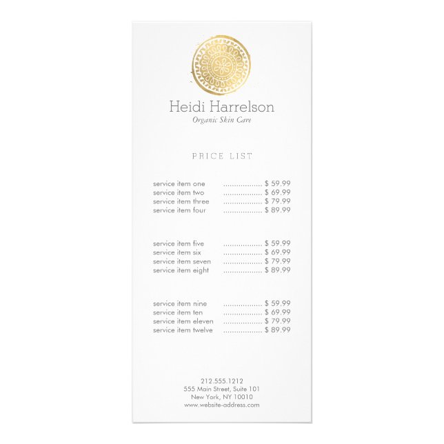 Carte Publicitaire Beauté élégante Mandala Logo Faux Gold (Devant)