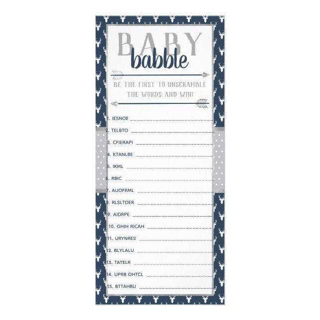 Carte Publicitaire Bébé Bébé Bébé Mot Scramble, Baby shower, Marine,  (Devant)