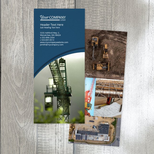 Carte Publicitaire Bleu foncé, Carrelage (navy blue company branded rack card, blue brochure template with logo, blue flyer design)