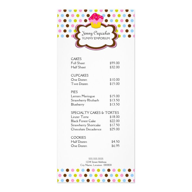 Carte Publicitaire Boulangerie Cupcake Prix Promotionnel (Devant)