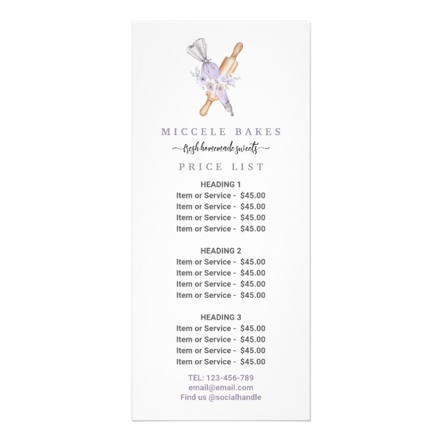 Carte Publicitaire Boulangerie Florale Violet Prix de service (Devant)
